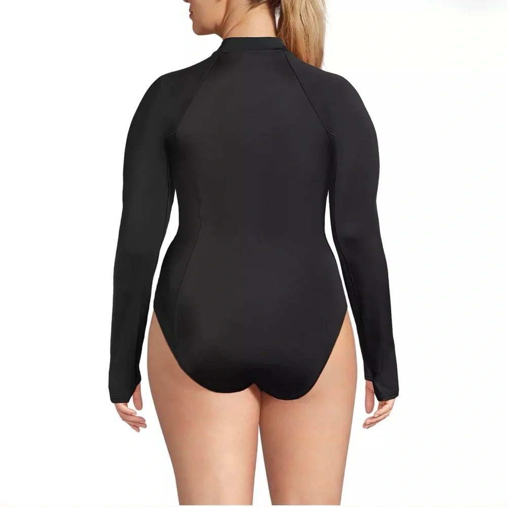 Black Long Sleeve Women's Swimsuit Lands End XL - Picture 4 of 7